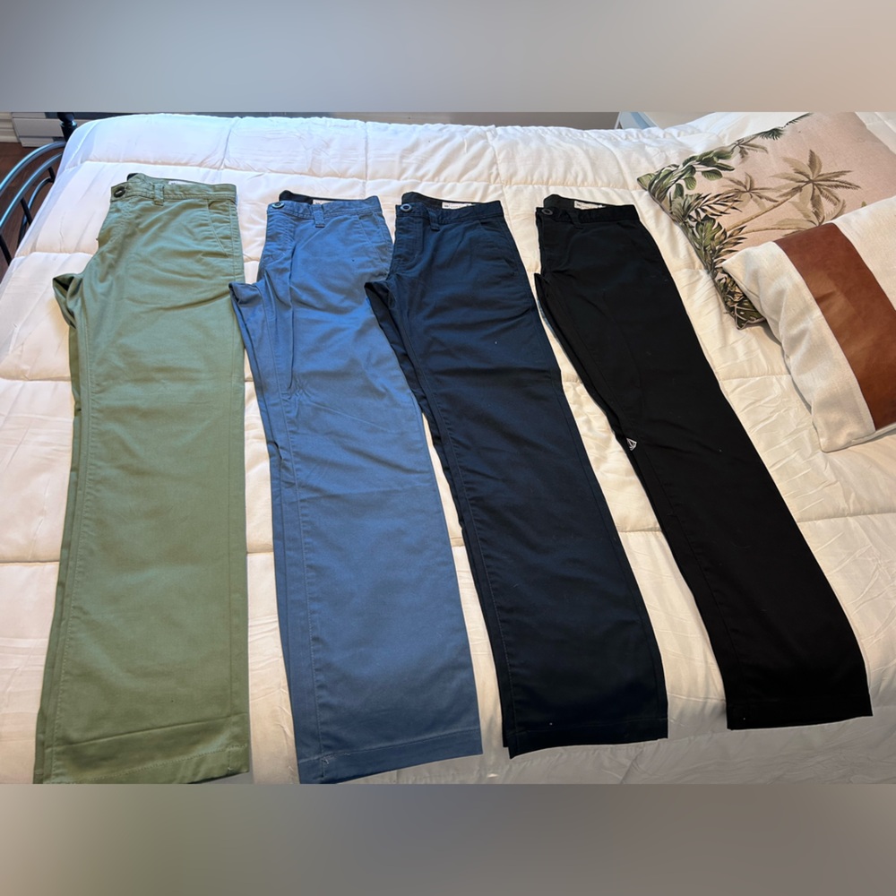 Set of Four  Volcom Casual Pants in Black, Navy, Blue, and Green never worn